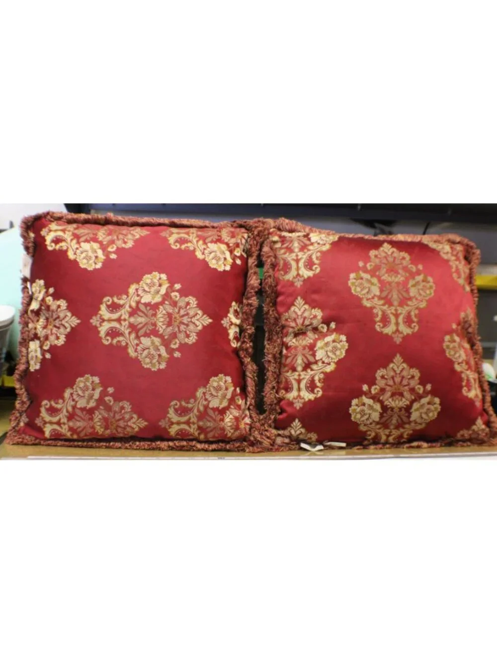 Waterford Charlemont Ruby Red Gold Medallion Throw Pillow Set Embroidered Damask